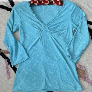 y2k Top Stretch Blouse Balletcore Fairycore Turquoise Teal Ruched Sexy
